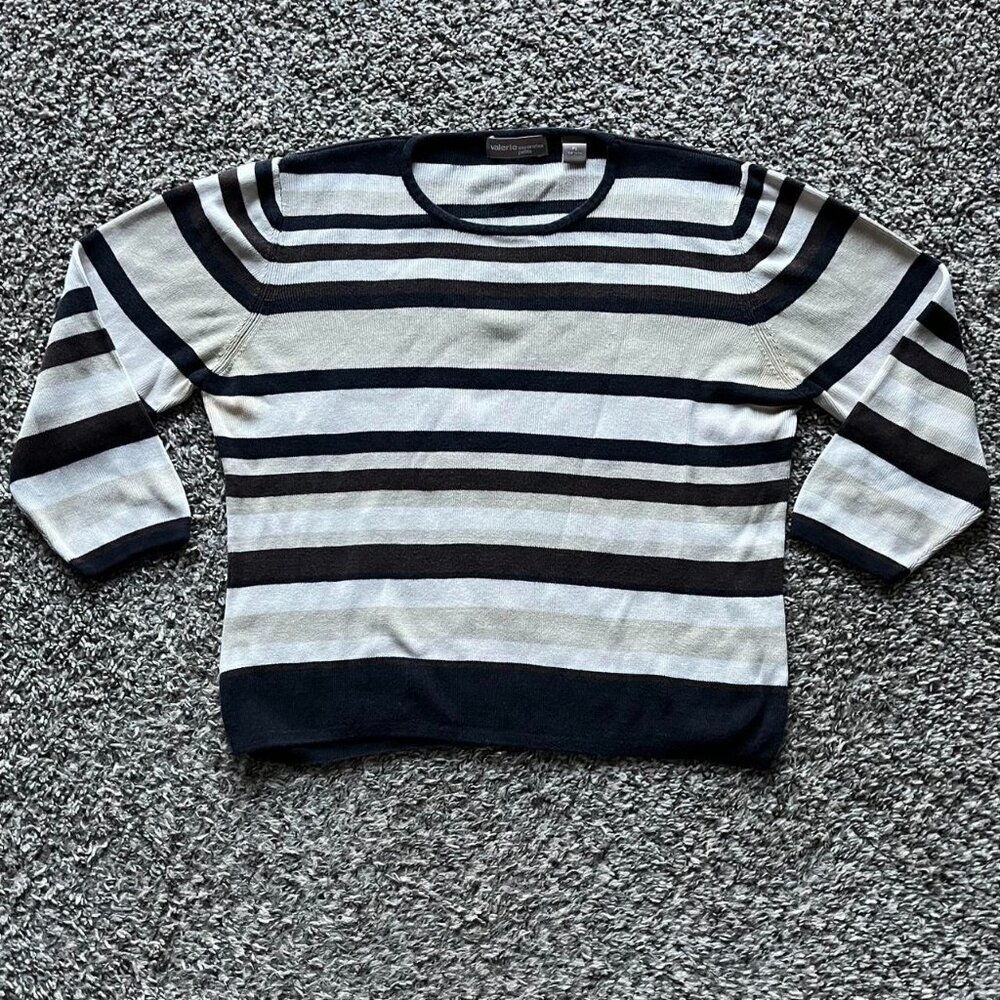 Valerie Separates Blouse Womens Large Petite 100% Silk Striped Clean Girl Preppy